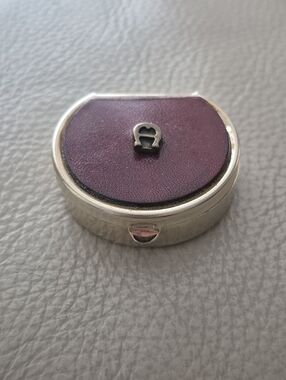 Vintage Etienne Aigner Leather and Gold-Tone Pill Box